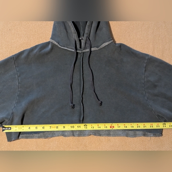 Zara Dark Grey Cropped Pullover Hoodie Sweatshirt - Picture 6 of 11